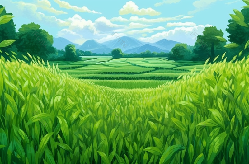 绿色田野间谷物健康生长手绘插画特写,插画/手绘图,插画/手绘图库,插画/手绘图下载,插画/手绘